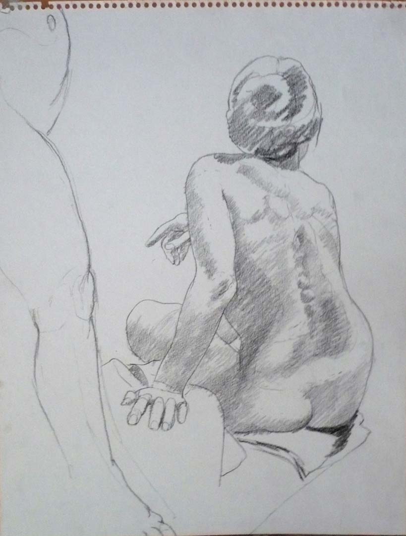 Standing Model's Leg and Back of Seated Model Pencil 14 x 11