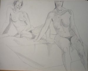 Two Female Models Sitting Pencil 22.625 x 28.5