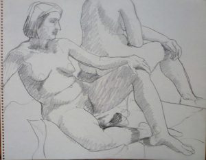 Two Seated Models Pencil 11 x 14