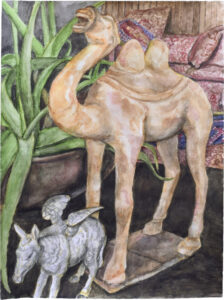 2021 Han Dynasty Camel and Donkey Piggybank with Wings Watercolor on Paper 24 x 18 PP16811