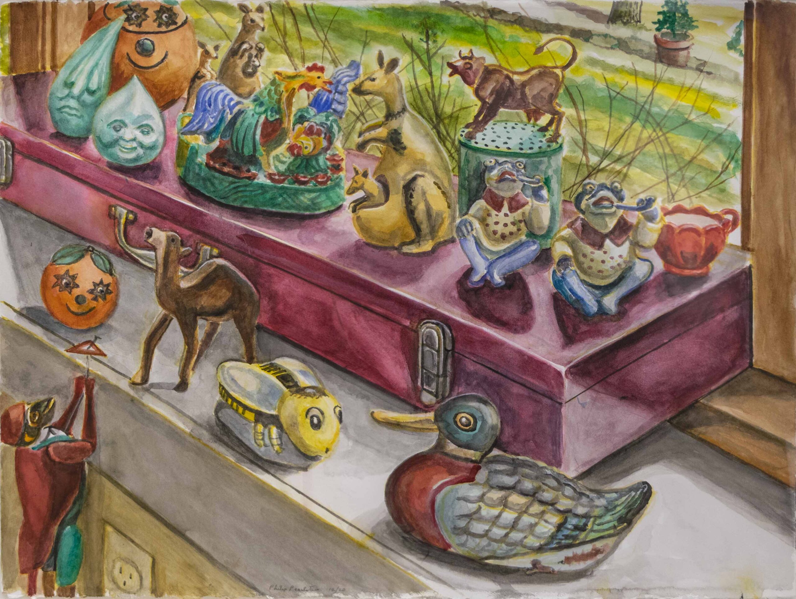 2021 Salt Pepper Shakers and Some Toys on BBQ Toolbox Watercolor on Paper 24 x 30 PP16957