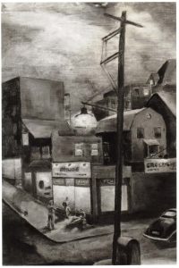 1942 Street Corner in Pittsburgh Oil on Board 24 x 16.5
