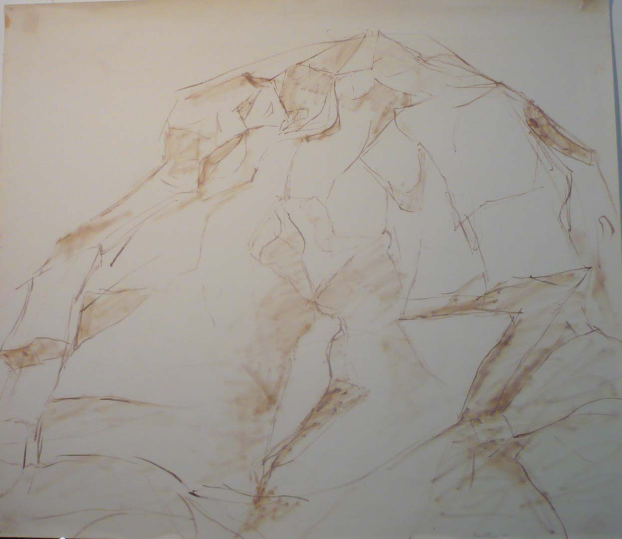 1955 Large Rock Watercolor on Paper 20.375 x 23.5
