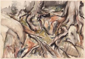 1956 Deer Isle Tree Roots Watercolor on Paper 15 x 22