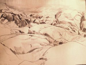 1956 Untitled (Rocks) Watercolor Wash on Paper 18.75 x 24.75