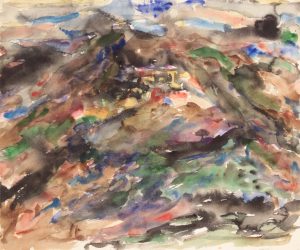1957 View of Assissi #3 Watercolor on Paper 18 x 21