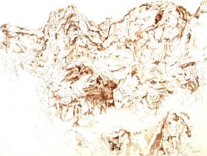 1959 Positano Sepia Wash on Paper 20.75 x 27.375