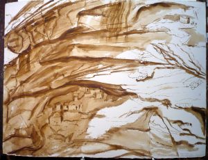 1975 Taree Turkey Ruin Sepia Wash on Paper 22.375 x 19.5