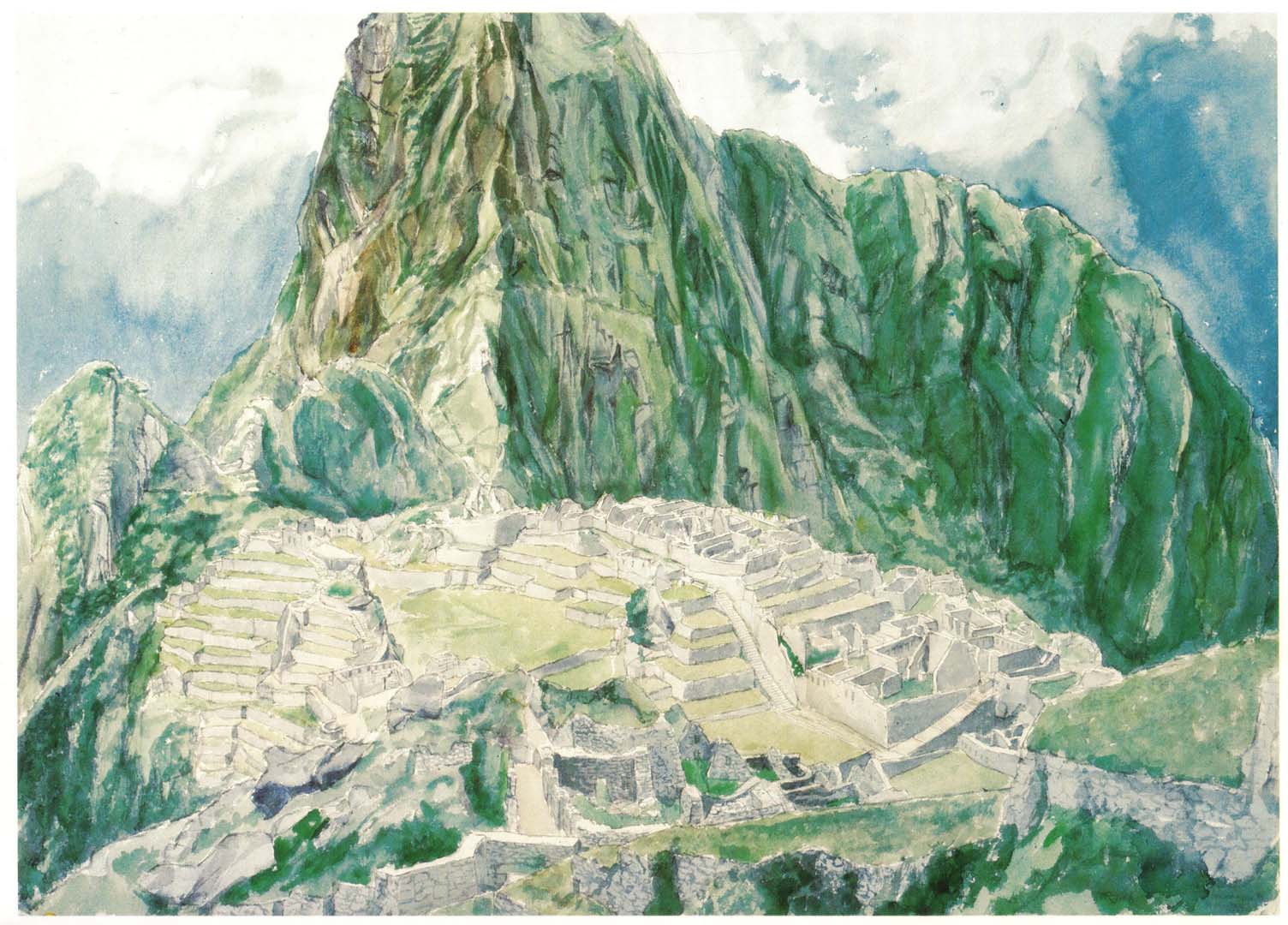 1977 Machu Picchu Watercolor on Paper 29.5 x 41