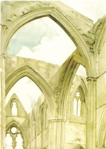 1977 Tinturn Abbey Watercolor on Paper 21 x 29