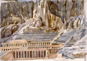 1979 Temple of Hatshepsut Watercolor on Paper 29 x 41