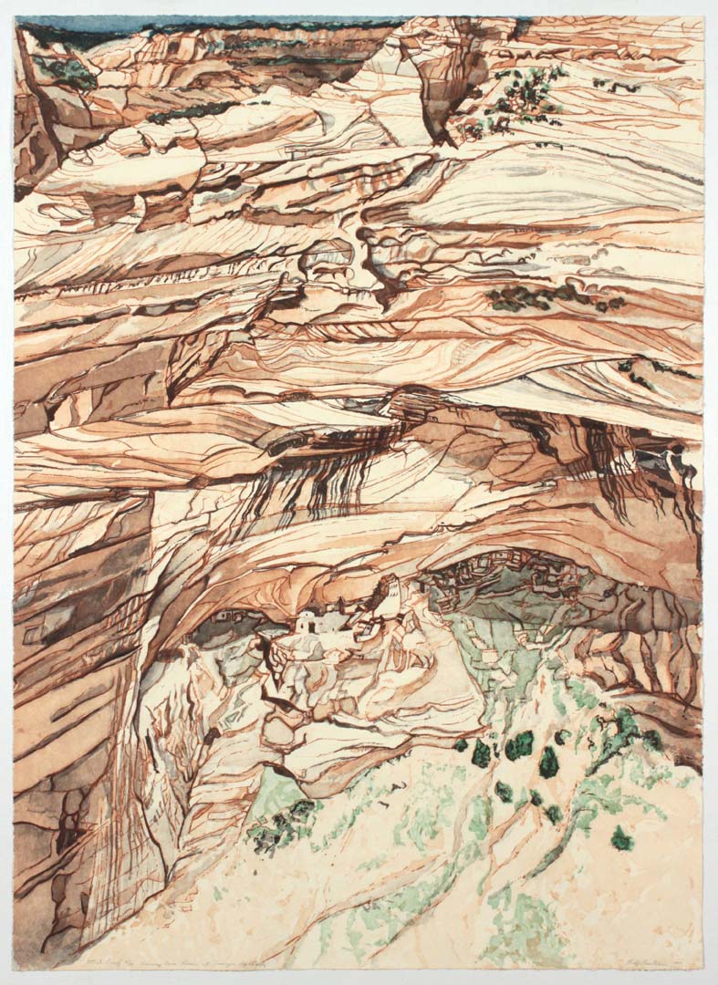 1981 Mummy Cave Ruins at Canyon de Chelly Aquatint Etching on Paper 40 x 28.75