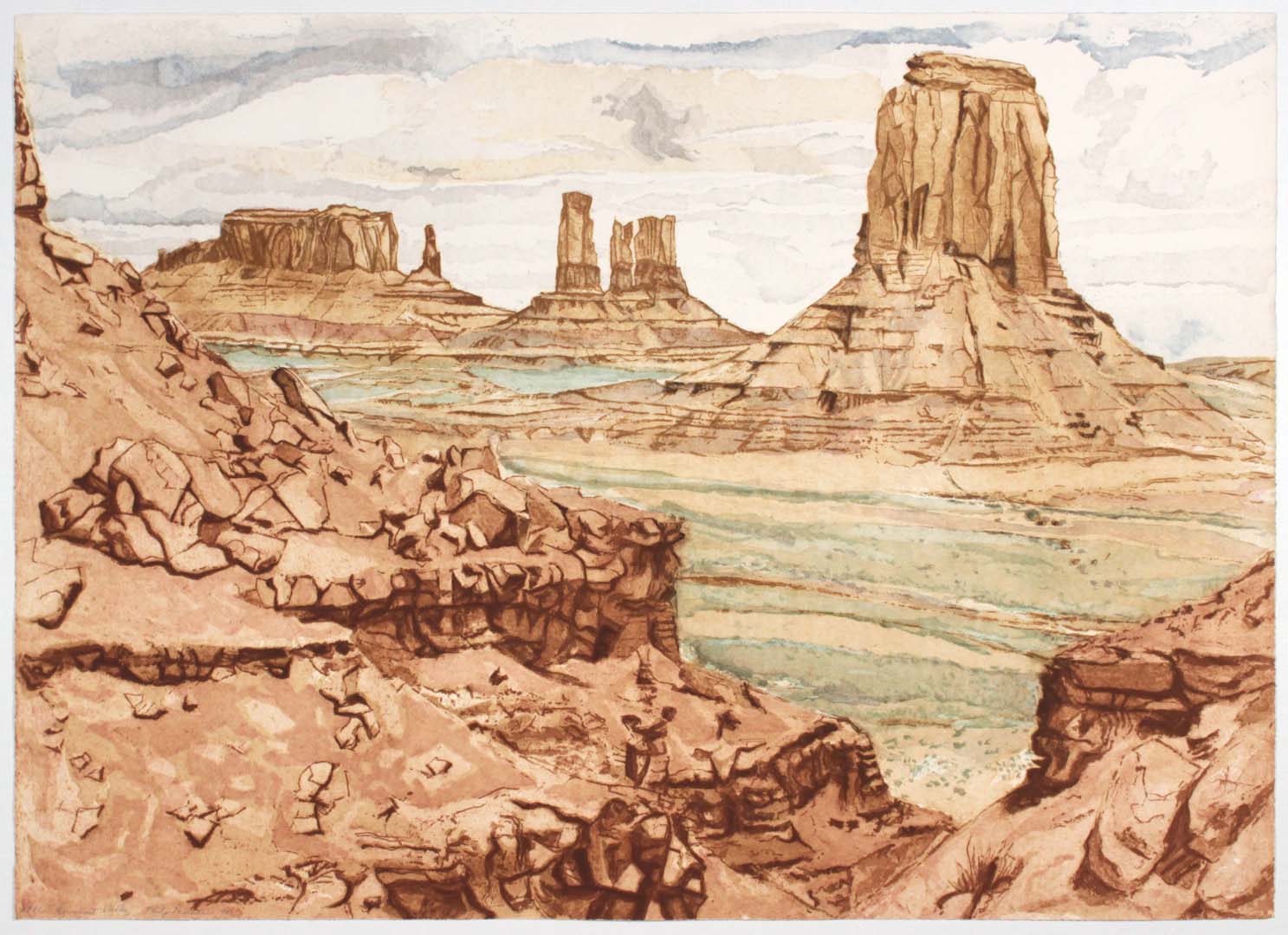 1981 Monument Valley Aquatint Etching on Paper 29 x 40.5