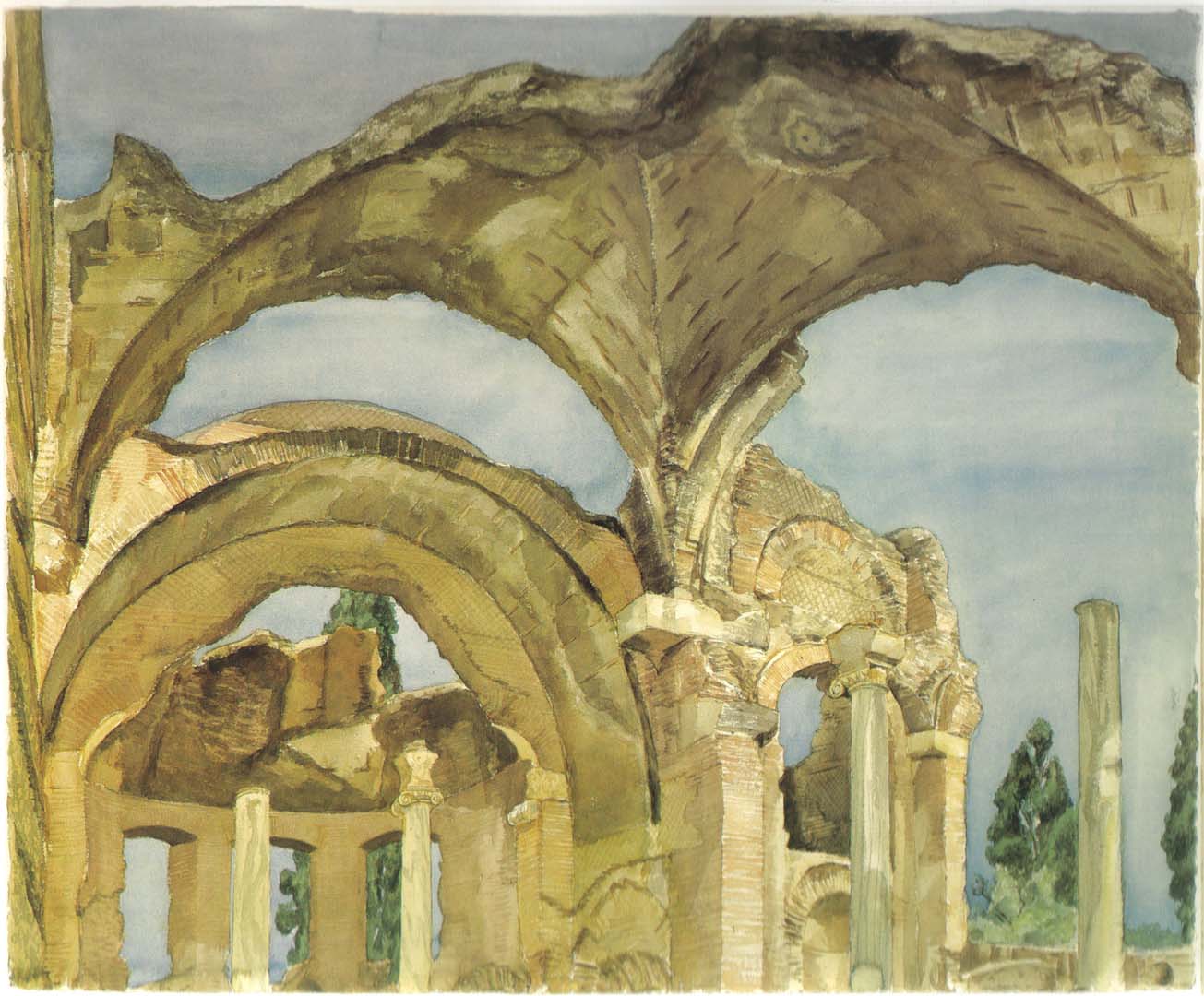 1982 Hadrian's Villa Watercolor on Paper 34 x 41