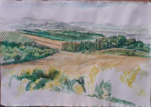 2009 View Towards Chiusi Watercolor on Paper 22.25 x 32