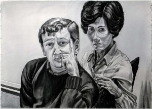 1978 Portrait of Mr. & Mrs. Fred Nachman Sepia wash 29.5 x 40.5