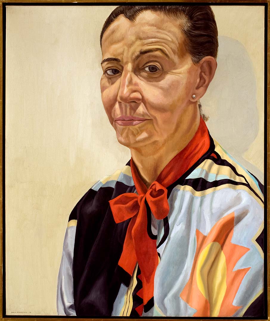 1985 Portrait of Beth Levine (lady with red bow) Oil on canvas 30 x 24.75